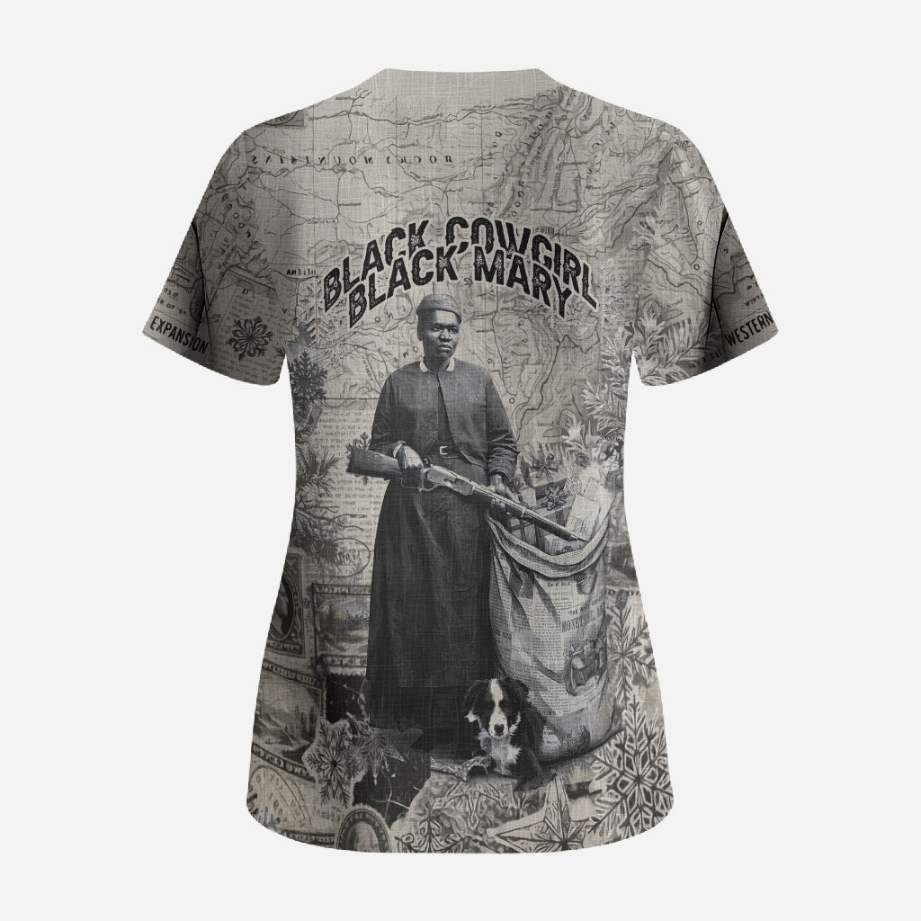 Mary Fields Christmas Scrub Top Stagecoach Mary Vintage Western Map Mail Carrier