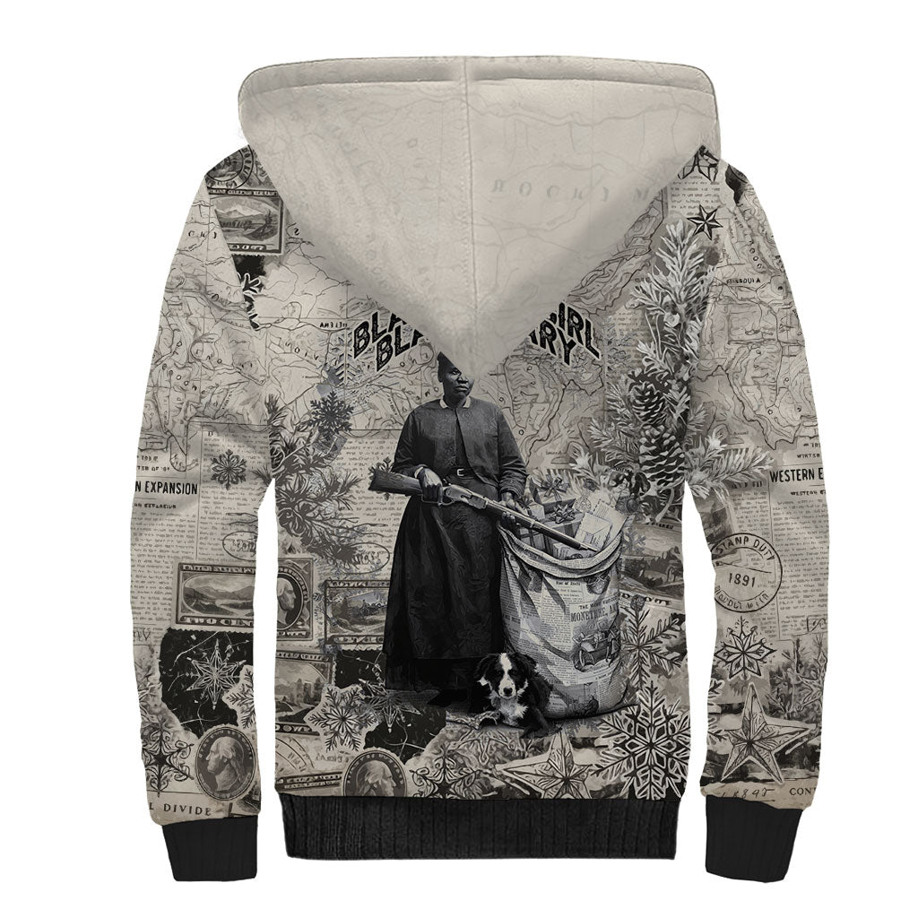 Mary Fields Christmas Sherpa Hoodie Stagecoach Mary Vintage Western Map Mail Carrier