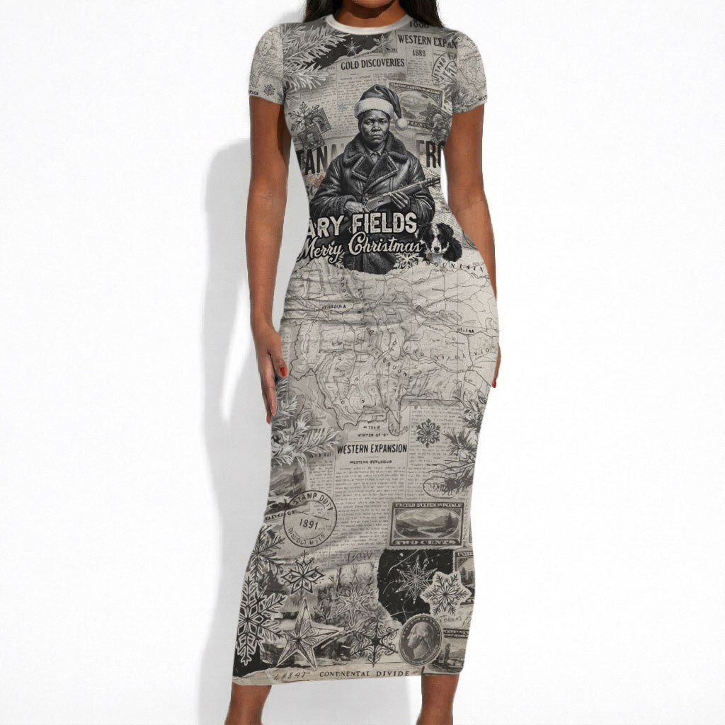 Mary Fields Christmas Short Sleeve Bodycon Dress Stagecoach Mary Vintage Western Map Mail Carrier