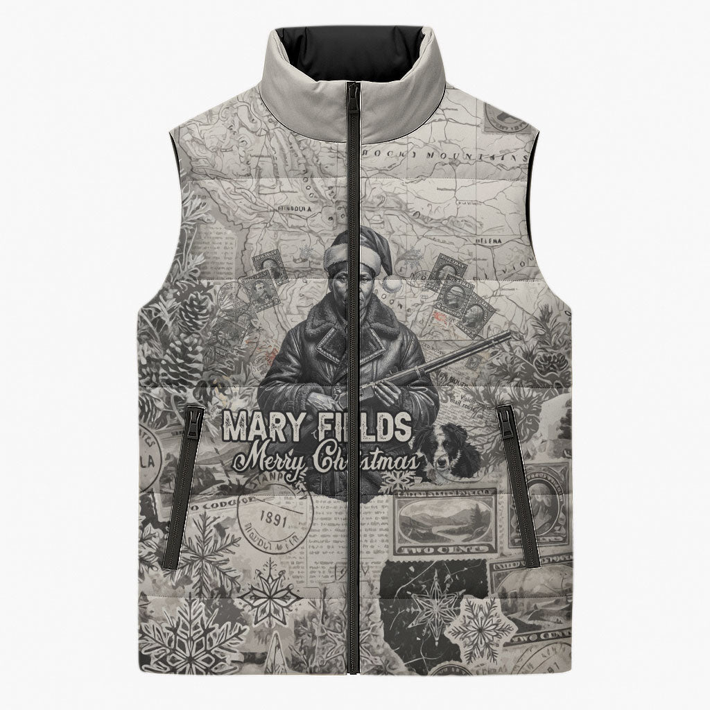 Mary Fields Christmas Sleeveless Puffer Jacket Stagecoach Mary Vintage Western Map Mail Carrier