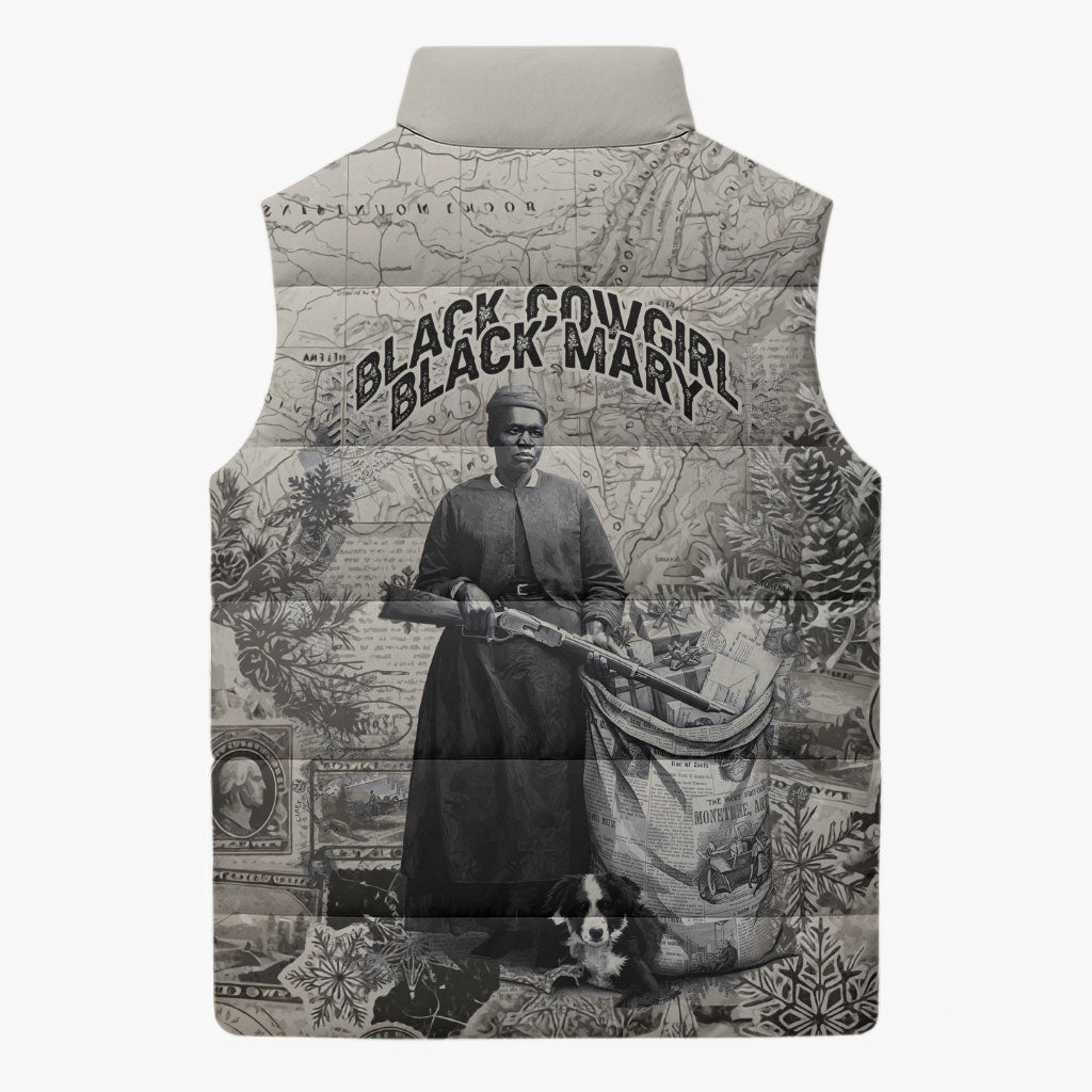 Mary Fields Christmas Sleeveless Puffer Jacket Stagecoach Mary Vintage Western Map Mail Carrier