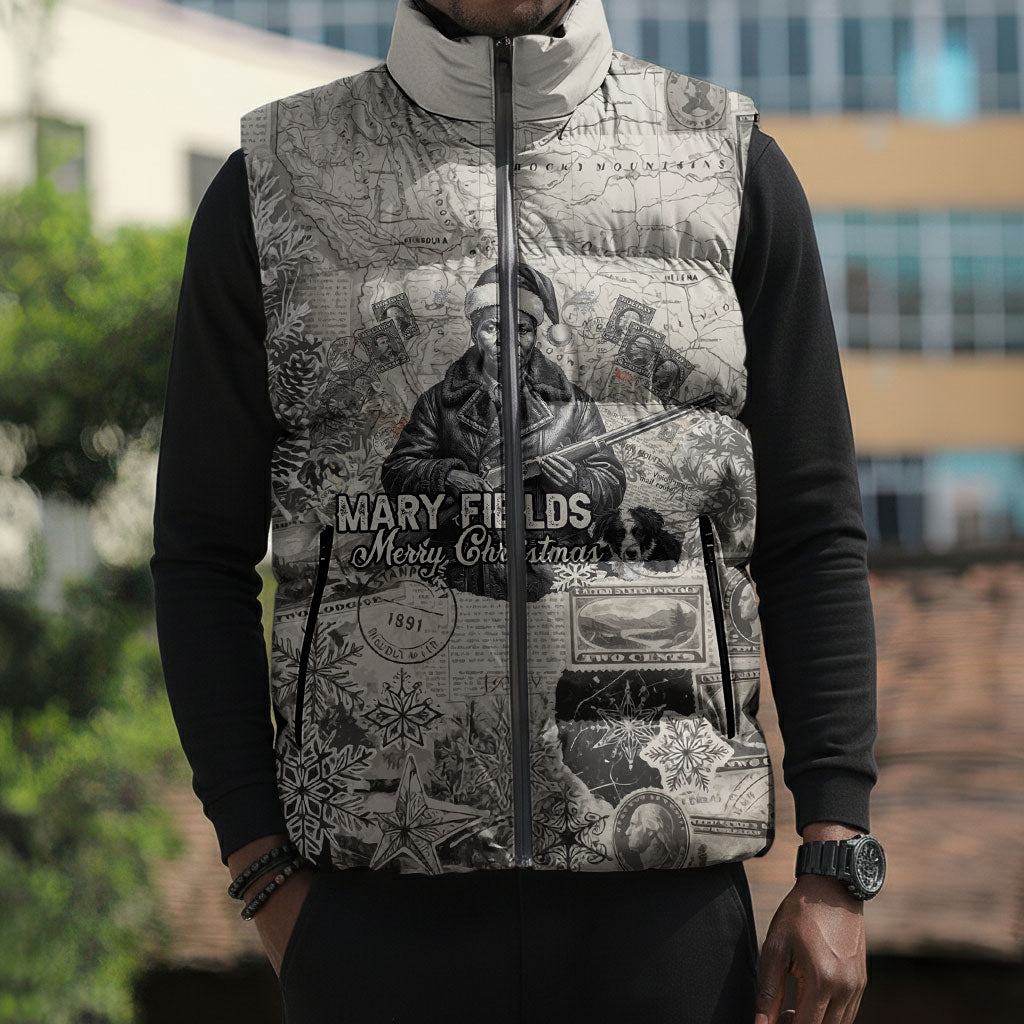 Mary Fields Christmas Sleeveless Puffer Jacket Stagecoach Mary Vintage Western Map Mail Carrier