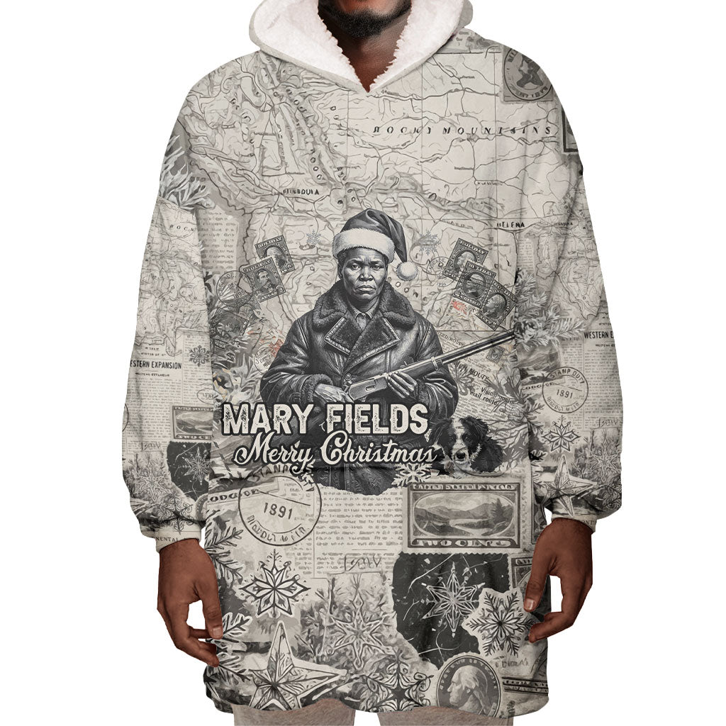 Mary Fields Christmas Wearable Blanket Hoodie Stagecoach Mary Vintage Western Map Mail Carrier