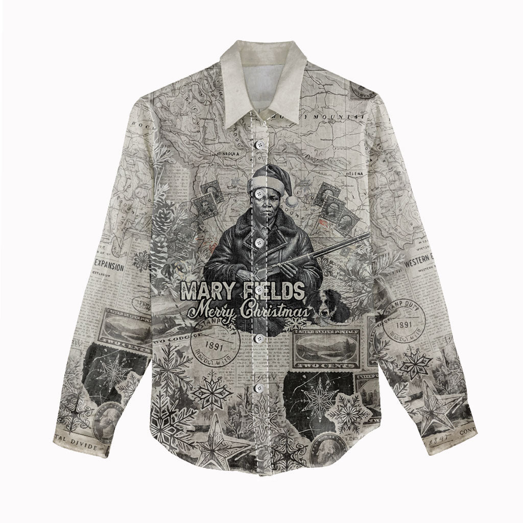 Mary Fields Christmas Women Casual Shirt Stagecoach Mary Vintage Western Map Mail Carrier