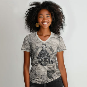 Mary Fields Christmas Women V-Neck T-Shirt Stagecoach Mary Vintage Western Map Mail Carrier