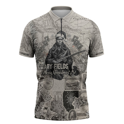 Mary Fields Christmas Zipper Polo Shirt Stagecoach Mary Vintage Western Map Mail Carrier