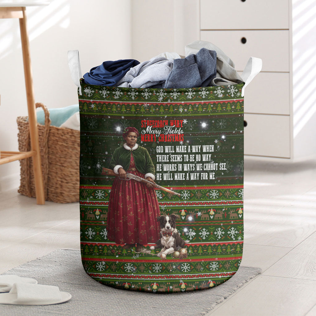 Stagecoach Mary Fields Christmas Laundry Basket Old West Pioneer Vintage Holiday Art