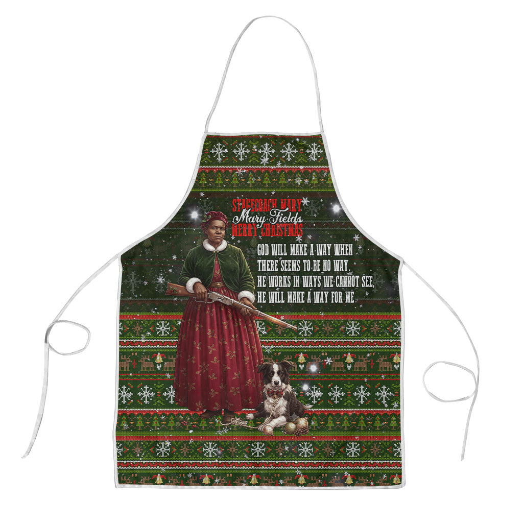 Stagecoach Mary Fields Christmas Apron Old West Pioneer Vintage Holiday Art