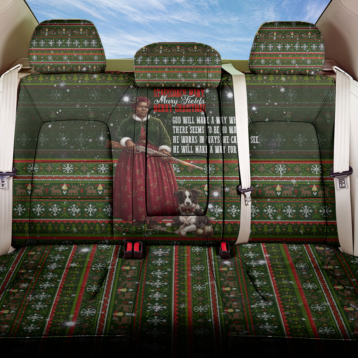 Stagecoach Mary Fields Christmas Back Car Seat Cover Old West Pioneer Vintage Holiday Art