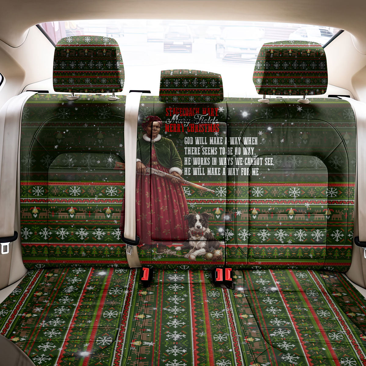 Stagecoach Mary Fields Christmas Back Car Seat Cover Old West Pioneer Vintage Holiday Art