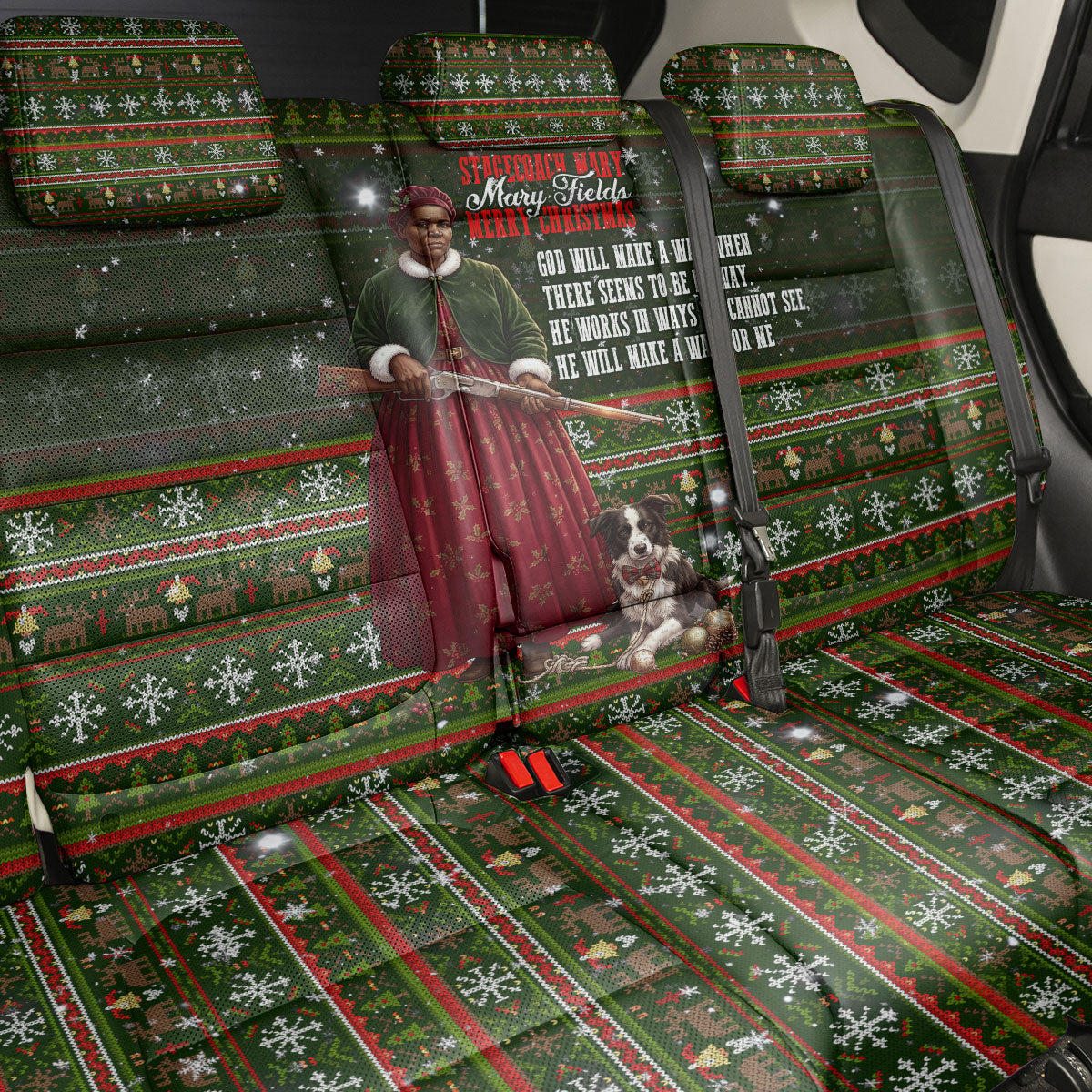 Stagecoach Mary Fields Christmas Back Car Seat Cover Old West Pioneer Vintage Holiday Art