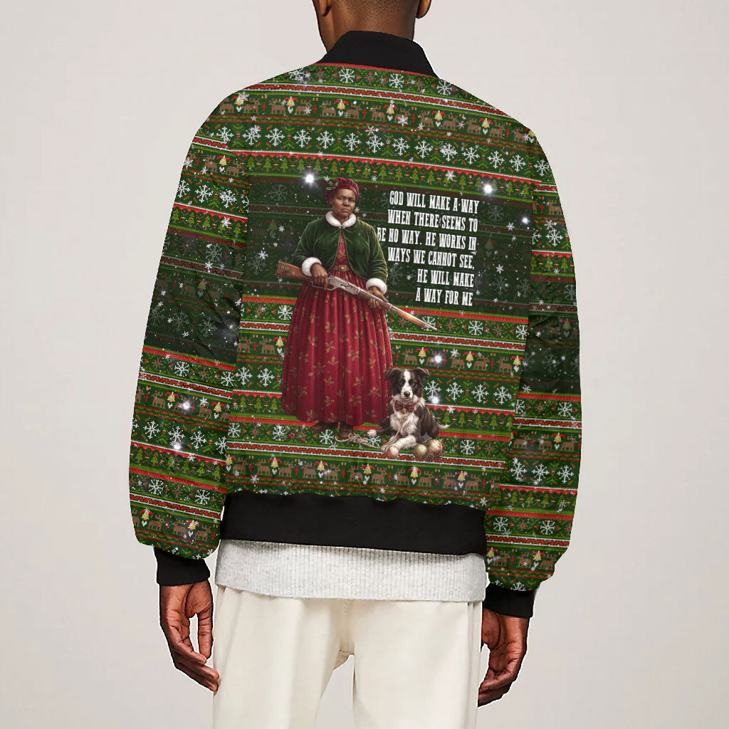 Stagecoach Mary Fields Christmas Bomber Jacket Old West Pioneer Vintage Holiday Art