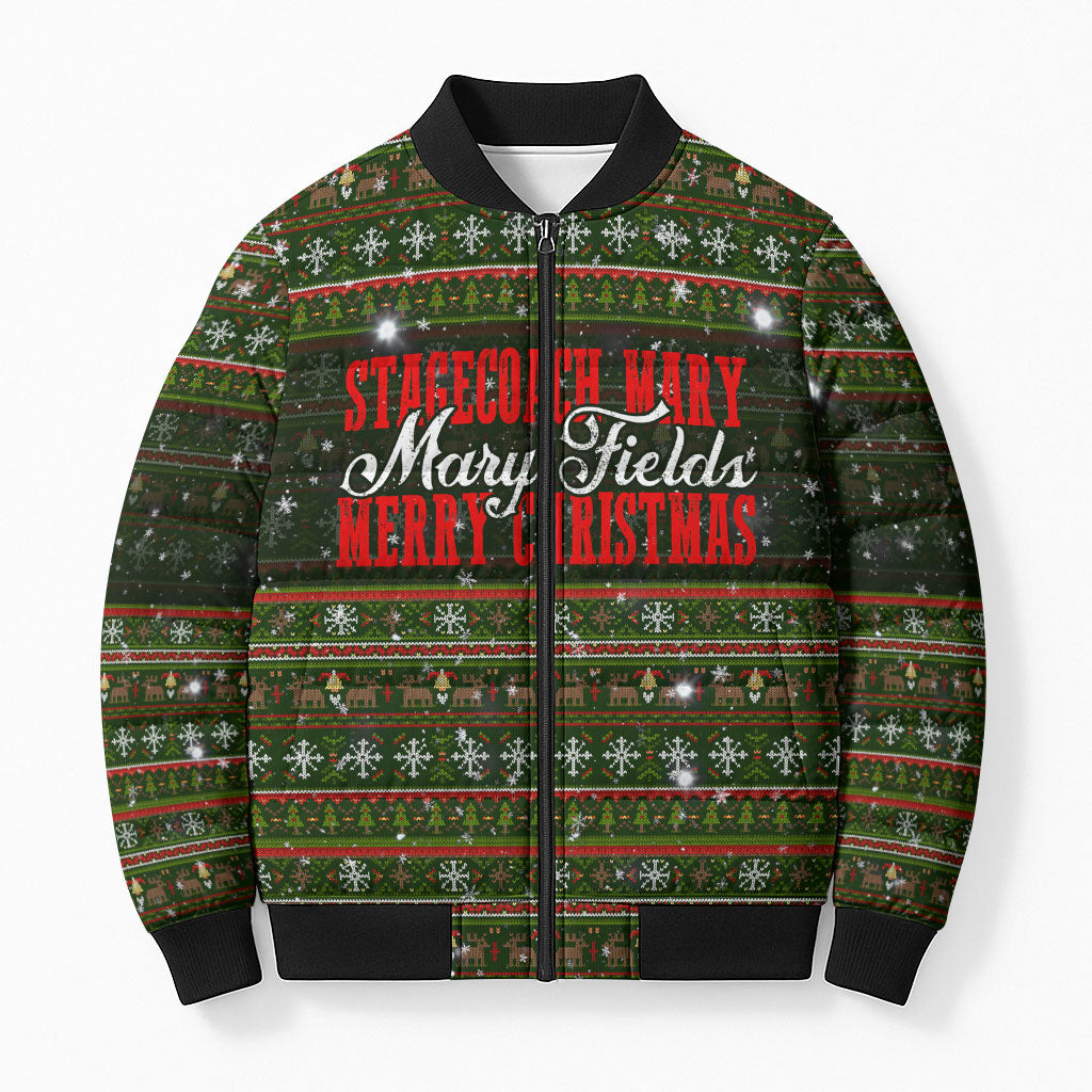 Stagecoach Mary Fields Christmas Bomber Puffer Jacket Old West Pioneer Vintage Holiday Art
