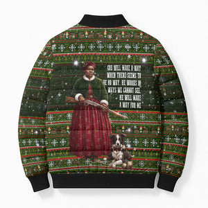 Stagecoach Mary Fields Christmas Bomber Puffer Jacket Old West Pioneer Vintage Holiday Art
