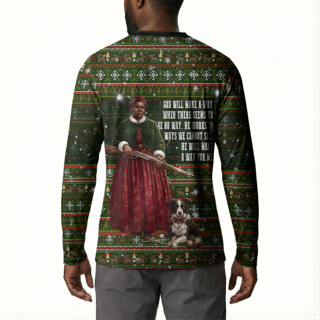 Stagecoach Mary Fields Christmas Button Sweatshirt Old West Pioneer Vintage Holiday Art