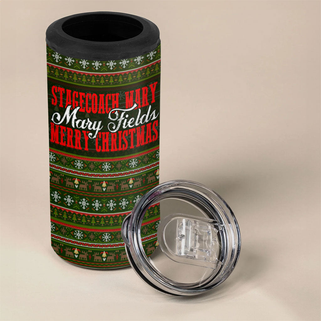 Stagecoach Mary Fields Christmas 4 in 1 Can Cooler Tumbler Old West Pioneer Vintage Holiday Art