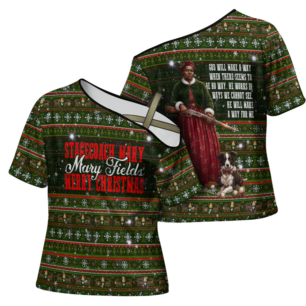 Stagecoach Mary Fields Christmas Cross Shoulder Shirt Old West Pioneer Vintage Holiday Art