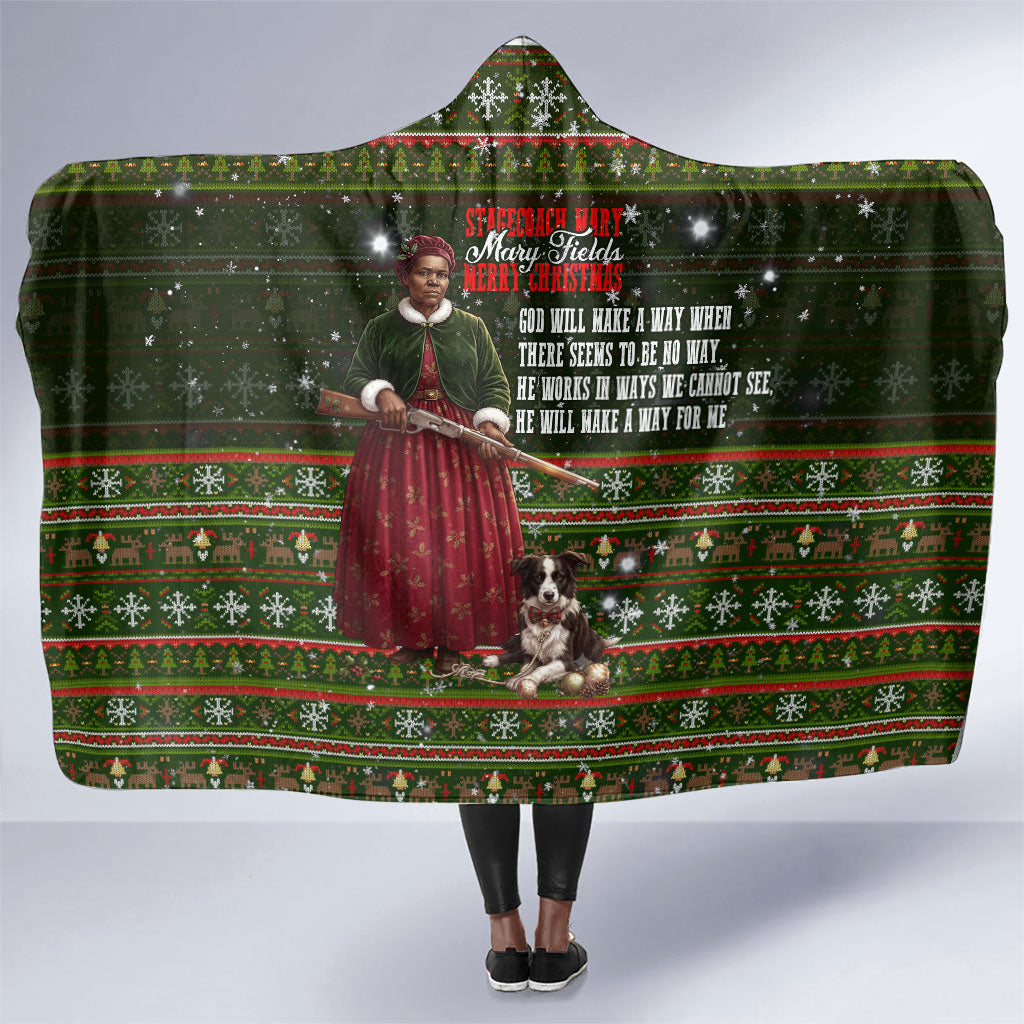 Stagecoach Mary Fields Christmas Hooded Blanket Old West Pioneer Vintage Holiday Art