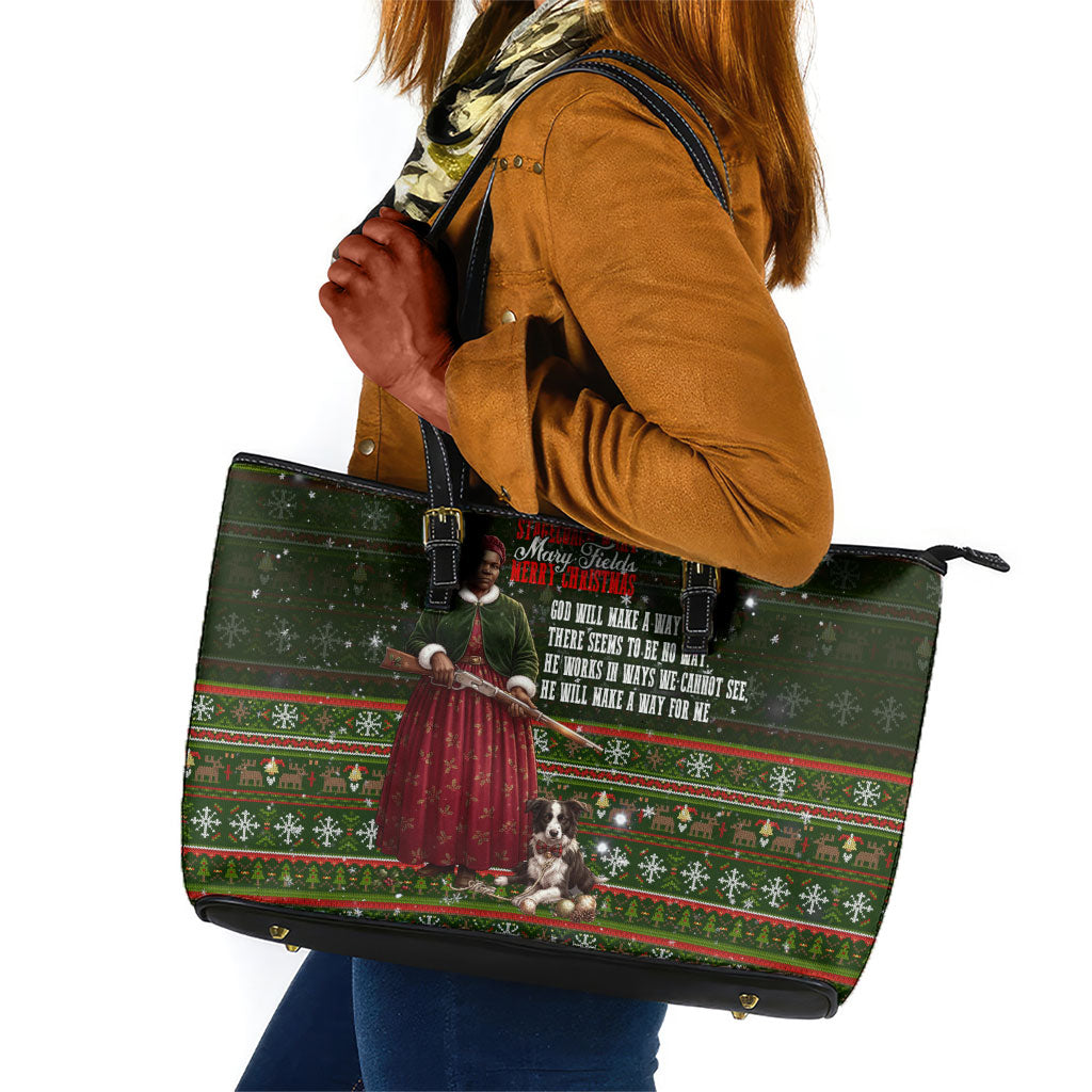 Stagecoach Mary Fields Christmas Leather Tote Bag Old West Pioneer Vintage Holiday Art