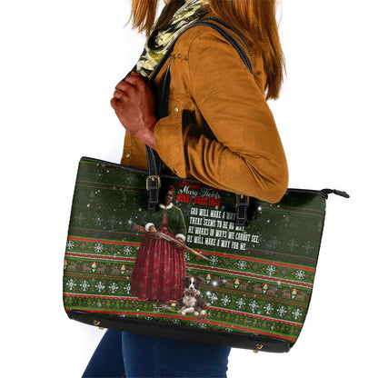 Stagecoach Mary Fields Christmas Leather Tote Bag Old West Pioneer Vintage Holiday Art