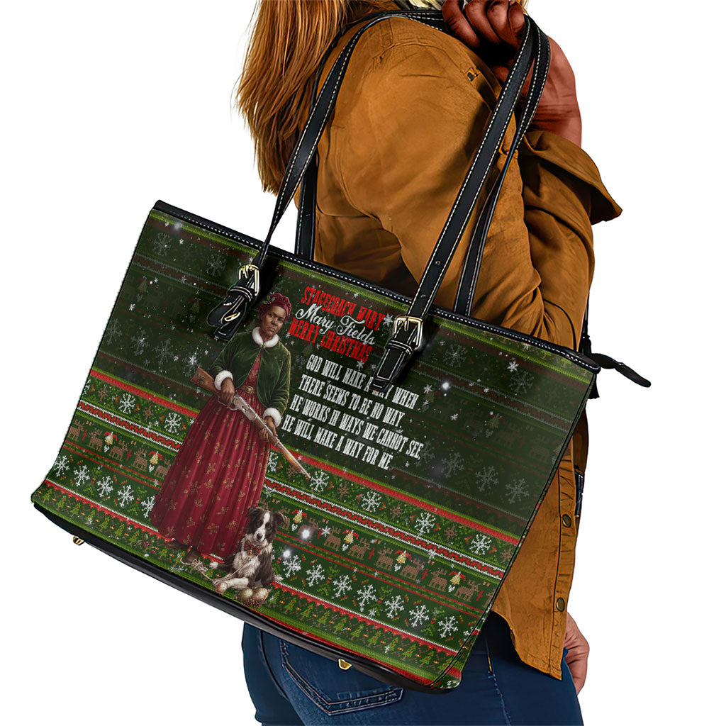 Stagecoach Mary Fields Christmas Leather Tote Bag Old West Pioneer Vintage Holiday Art