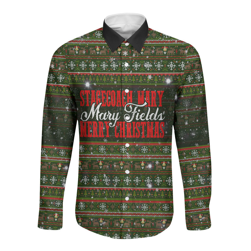 Stagecoach Mary Fields Christmas Long Sleeve Button Shirt Old West Pioneer Vintage Holiday Art