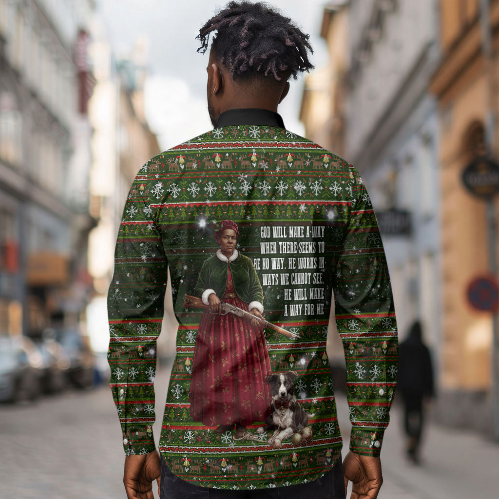 Stagecoach Mary Fields Christmas Long Sleeve Button Shirt Old West Pioneer Vintage Holiday Art