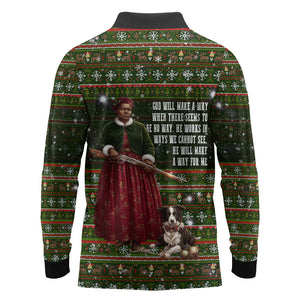 Stagecoach Mary Fields Christmas Long Sleeve Polo Shirt Old West Pioneer Vintage Holiday Art