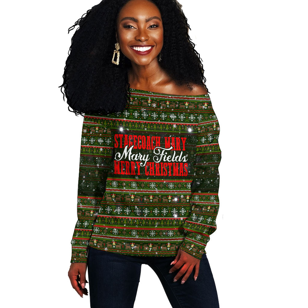 Stagecoach Mary Fields Christmas Off Shoulder Sweater Old West Pioneer Vintage Holiday Art