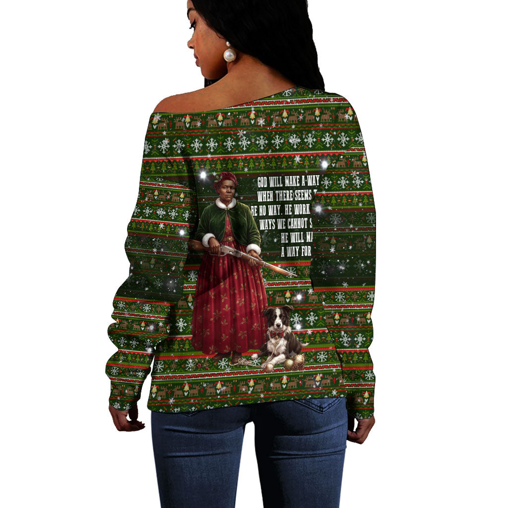 Stagecoach Mary Fields Christmas Off Shoulder Sweater Old West Pioneer Vintage Holiday Art