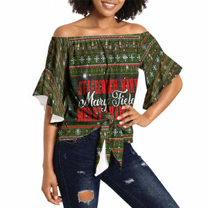 Stagecoach Mary Fields Christmas Off Shoulder Wrap Waist Top Old West Pioneer Vintage Holiday Art