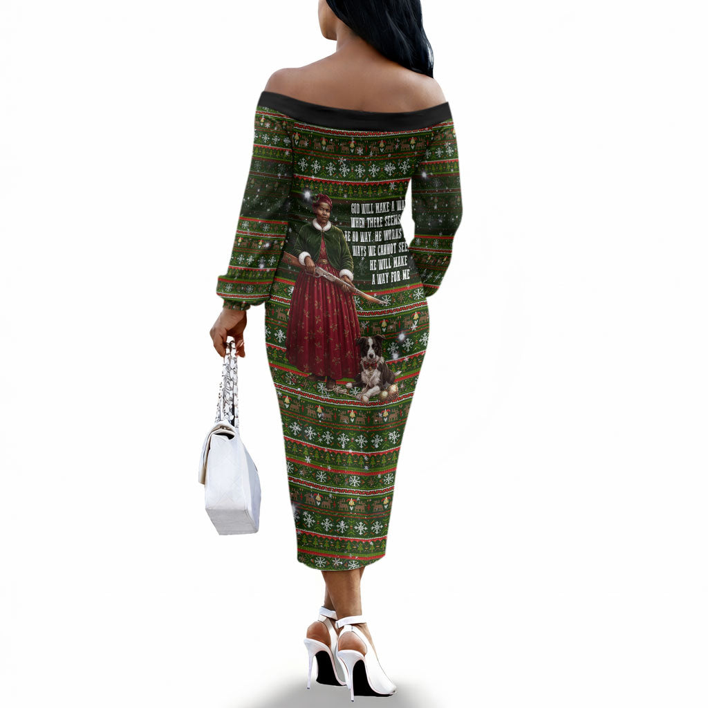 Stagecoach Mary Fields Christmas Off The Shoulder Long Sleeve Dress Old West Pioneer Vintage Holiday Art