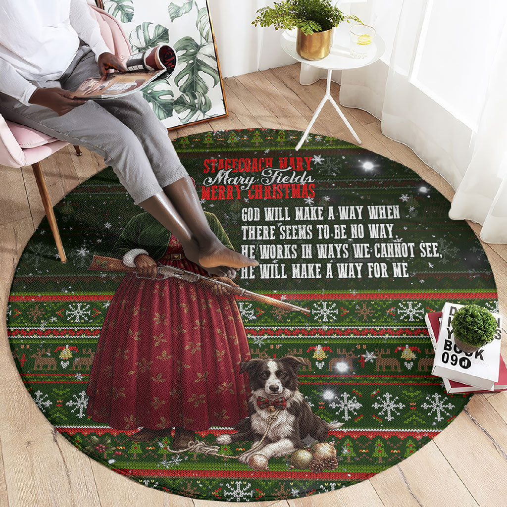 Stagecoach Mary Fields Christmas Round Carpet Old West Pioneer Vintage Holiday Art