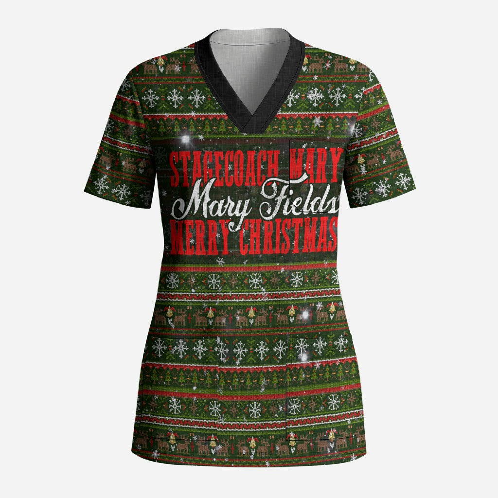 Stagecoach Mary Fields Christmas Scrub Top Old West Pioneer Vintage Holiday Art