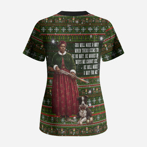 Stagecoach Mary Fields Christmas Scrub Top Old West Pioneer Vintage Holiday Art