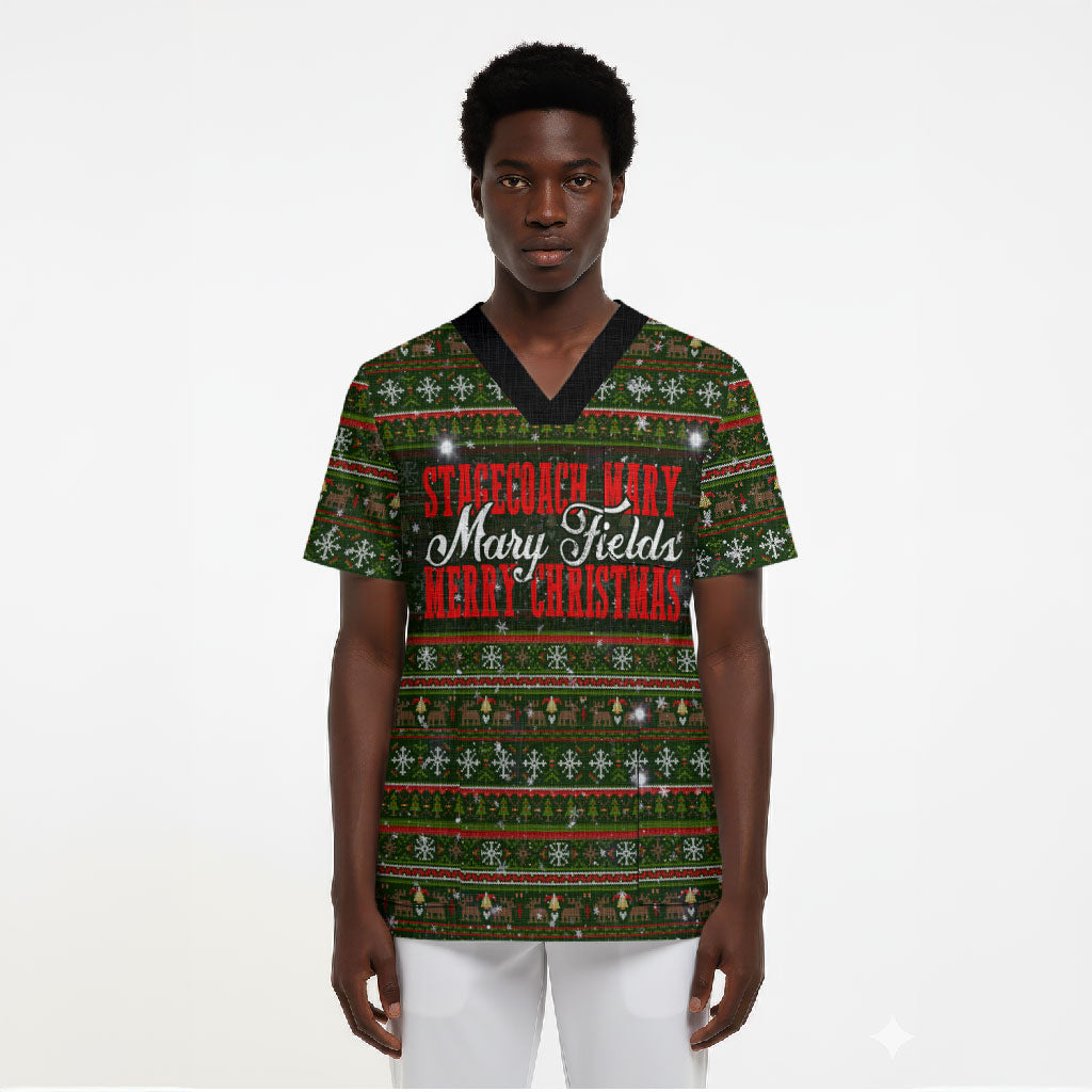 Stagecoach Mary Fields Christmas Scrub Top Old West Pioneer Vintage Holiday Art