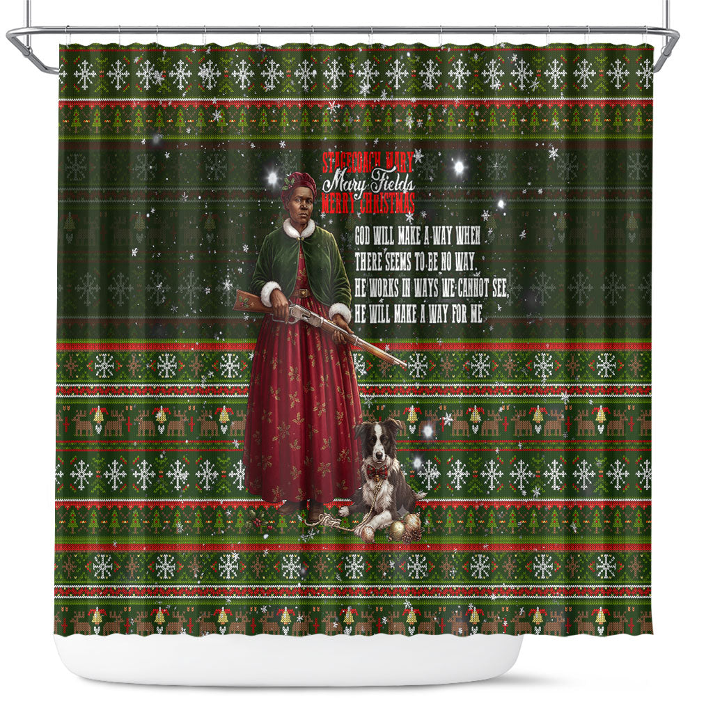 Stagecoach Mary Fields Christmas Shower Curtain Old West Pioneer Vintage Holiday Art