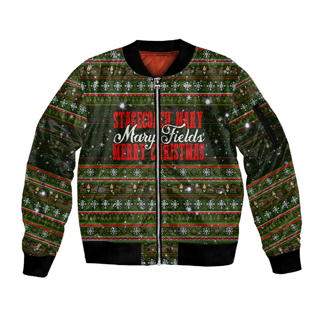 Stagecoach Mary Fields Christmas Sleeve Zip Bomber Jacket Old West Pioneer Vintage Holiday Art