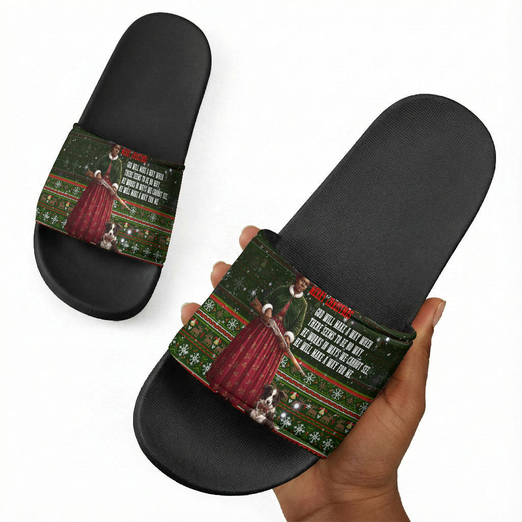 Stagecoach Mary Fields Christmas Slide Sandals Old West Pioneer Vintage Holiday Art