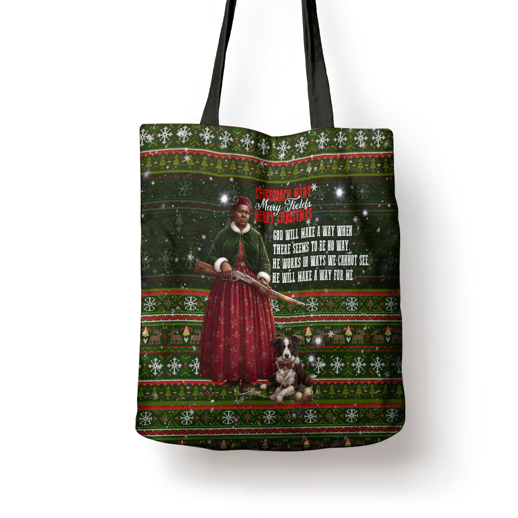 Stagecoach Mary Fields Christmas Tote Bag Old West Pioneer Vintage Holiday Art