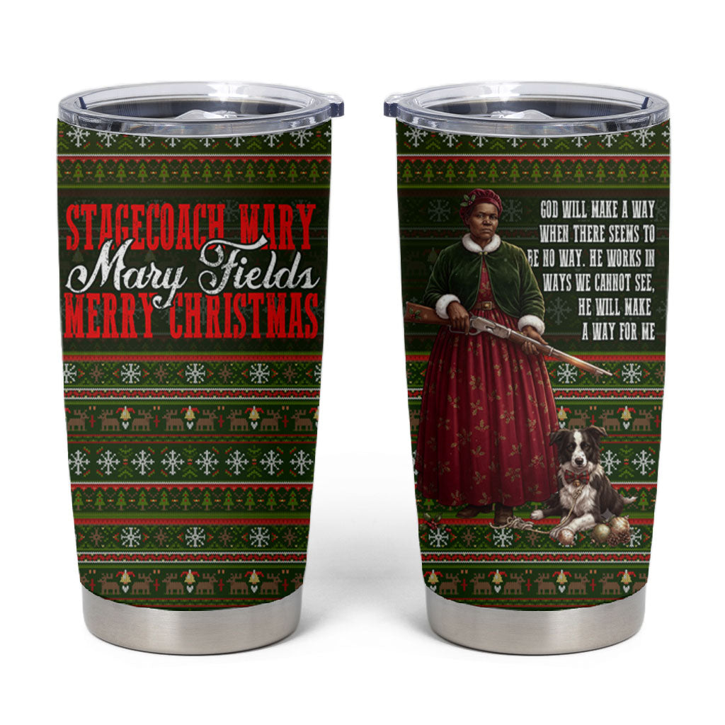 Stagecoach Mary Fields Christmas Tumbler Cup Old West Pioneer Vintage Holiday Art