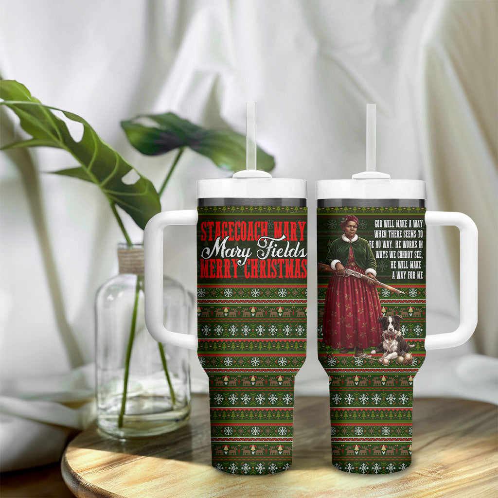 Stagecoach Mary Fields Christmas Tumbler With Handle Old West Pioneer Vintage Holiday Art