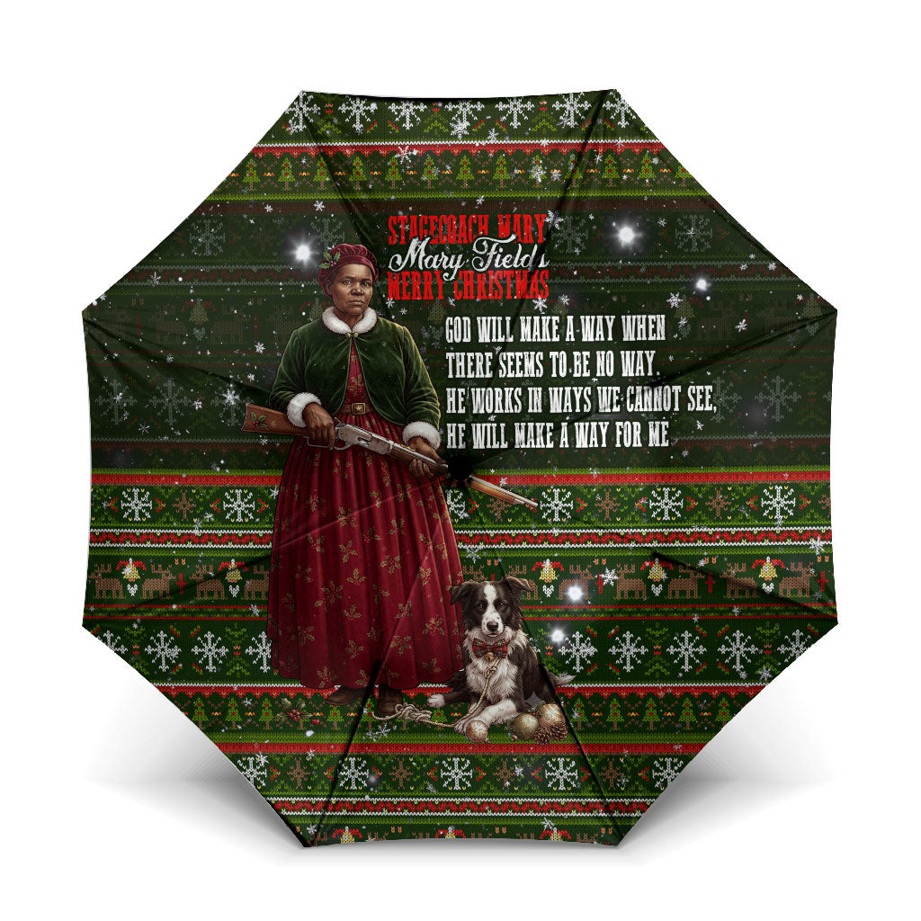 Stagecoach Mary Fields Christmas Umbrella Old West Pioneer Vintage Holiday Art