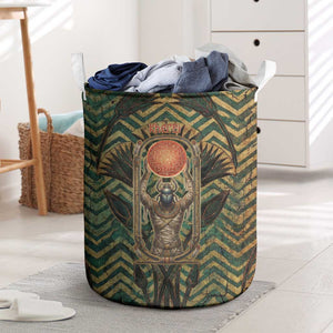 Khepri Laundry Basket Ancient Egyptian Chevron, Scarab Ankh and Winged Khepri Guardian Motif - African Pride