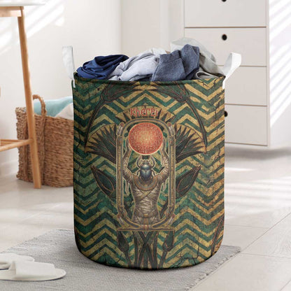 Khepri Laundry Basket Ancient Egyptian Chevron, Scarab Ankh and Winged Khepri Guardian Motif - African Pride
