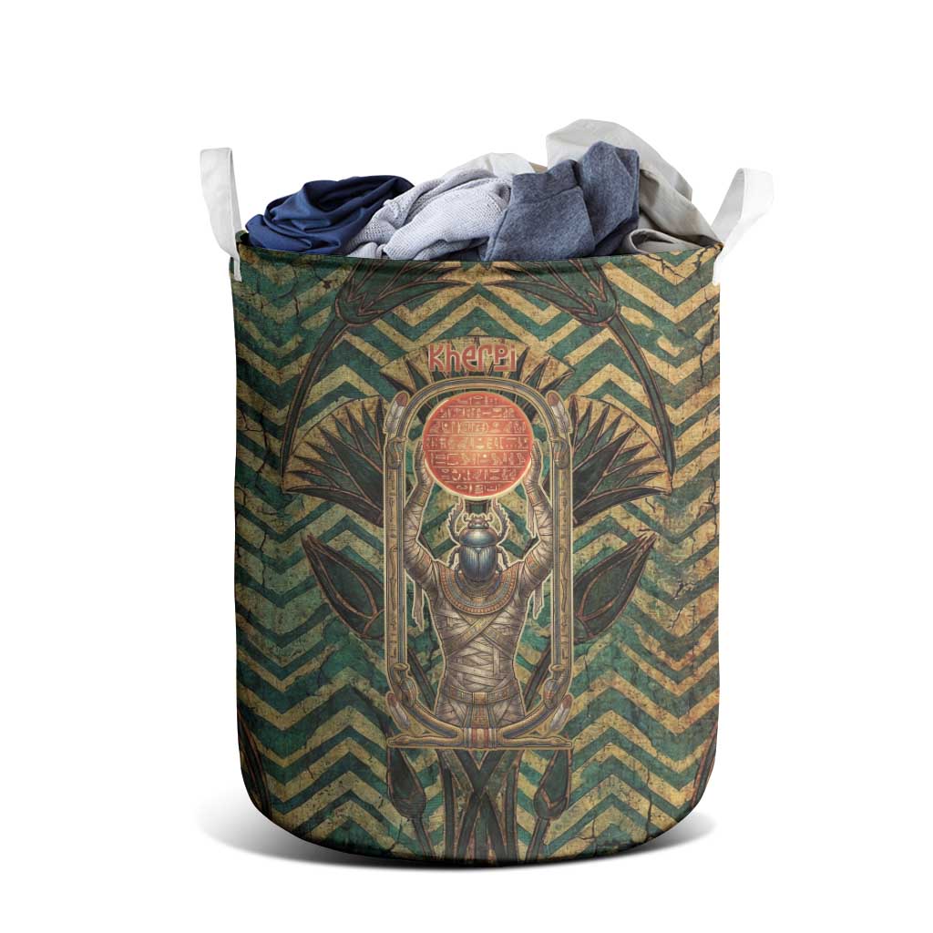 Khepri Laundry Basket Ancient Egyptian Chevron, Scarab Ankh and Winged Khepri Guardian Motif - African Pride