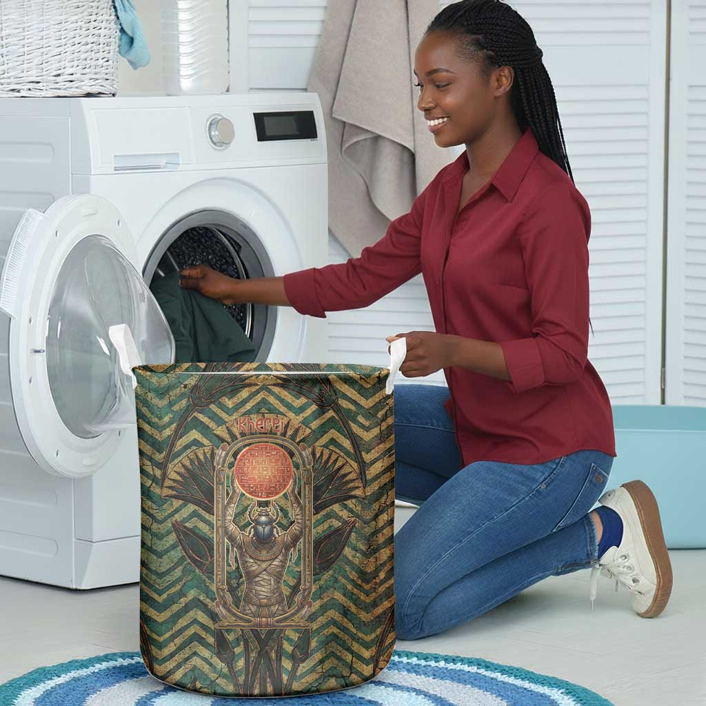 Khepri Laundry Basket Ancient Egyptian Chevron, Scarab Ankh and Winged Khepri Guardian Motif - African Pride