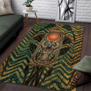 Khepri Area Rug Ancient Egyptian Chevron, Scarab Ankh and Winged Khepri Guardian Motif - African Pride