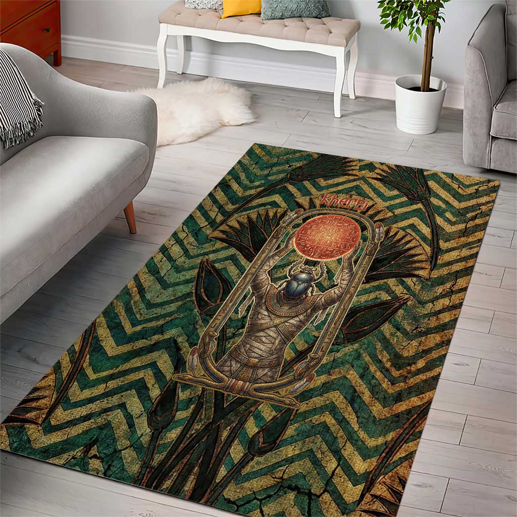 Khepri Area Rug Ancient Egyptian Chevron, Scarab Ankh and Winged Khepri Guardian Motif - African Pride