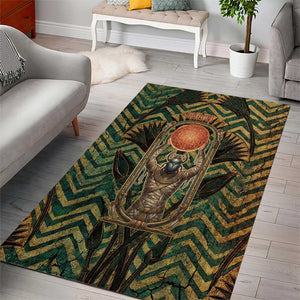 Khepri Area Rug Ancient Egyptian Chevron, Scarab Ankh and Winged Khepri Guardian Motif - African Pride